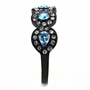 TK3559 - IP Black(Ion Plating) Stainless Steel Ring with AAA Grade CZ  in Sea Blue