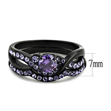 Load image into Gallery viewer, TK3560 - IP Black(Ion Plating) Stainless Steel Ring with AAA Grade CZ  in Amethyst