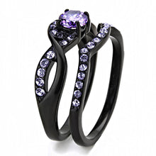 Load image into Gallery viewer, TK3560 - IP Black(Ion Plating) Stainless Steel Ring with AAA Grade CZ  in Amethyst