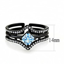 Load image into Gallery viewer, TK3562 - IP Black(Ion Plating) Stainless Steel Ring with AAA Grade CZ  in Sea Blue