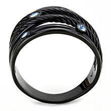 Load image into Gallery viewer, TK3564 - IP Black(Ion Plating) Stainless Steel Ring with Top Grade Crystal  in Sea Blue