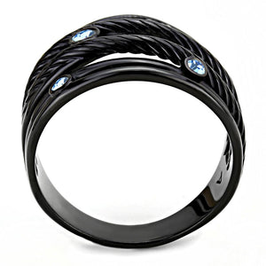 TK3564 - IP Black(Ion Plating) Stainless Steel Ring with Top Grade Crystal  in Sea Blue