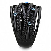 Load image into Gallery viewer, TK3564 - IP Black(Ion Plating) Stainless Steel Ring with Top Grade Crystal  in Sea Blue