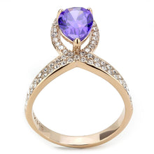 Load image into Gallery viewer, TK3589 - IP Rose Gold(Ion Plating) Stainless Steel Ring with AAA Grade CZ  in Tanzanite