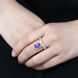 TK3589 - IP Rose Gold(Ion Plating) Stainless Steel Ring with AAA Grade CZ  in Tanzanite