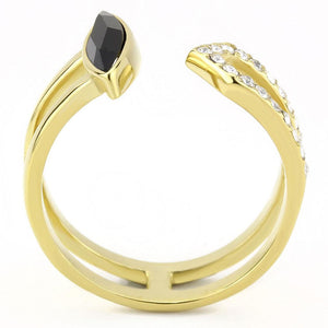 TK3591 - IP Gold(Ion Plating) Stainless Steel Ring with Top Grade Crystal  in Jet