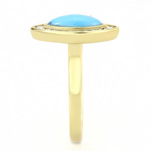 TK3592 - IP Gold(Ion Plating) Stainless Steel Ring with Synthetic Turquoise in Turquoise