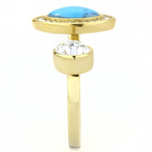 TK3592 - IP Gold(Ion Plating) Stainless Steel Ring with Synthetic Turquoise in Turquoise