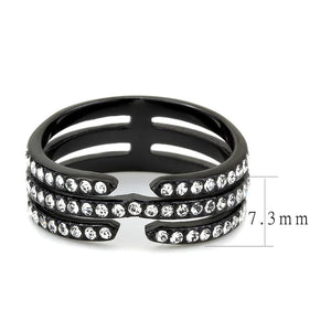 TK3594 - IP Black(Ion Plating) Stainless Steel Ring with Top Grade Crystal  in Clear