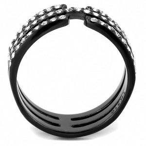 TK3594 - IP Black(Ion Plating) Stainless Steel Ring with Top Grade Crystal  in Clear