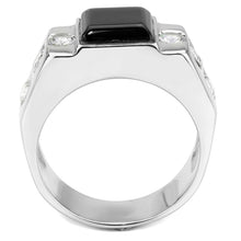 Load image into Gallery viewer, TK3615 - High polished (no plating) Stainless Steel Ring with Synthetic Onyx in Jet