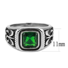 Load image into Gallery viewer, TK3616 - High polished (no plating) Stainless Steel Ring with Synthetic Synthetic Glass in Emerald