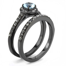 Load image into Gallery viewer, TK3634 - IP Black(Ion Plating) Stainless Steel Ring with Synthetic Synthetic Glass in Sea Blue