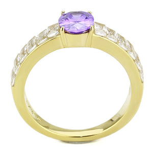 TK3641 - IP Gold(Ion Plating) Stainless Steel Ring with AAA Grade CZ  in Tanzanite