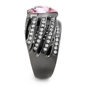 TK3686 - IP Black(Ion Plating) Stainless Steel Ring with Top Grade Crystal  in Light Rose