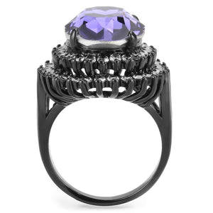 TK3687 - IP Black(Ion Plating) Stainless Steel Ring with Top Grade Crystal  in Tanzanite