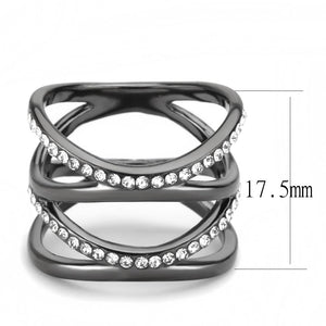 TK3689 - IP Light Black  (IP Gun) Stainless Steel Ring with Top Grade Crystal  in Clear