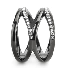 Load image into Gallery viewer, TK3689 - IP Light Black  (IP Gun) Stainless Steel Ring with Top Grade Crystal  in Clear