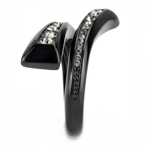 TK3692 - IP Black(Ion Plating) Stainless Steel Ring with Top Grade Crystal  in Black Diamond