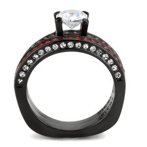 TK3695 - IP Black(Ion Plating) Stainless Steel Ring with AAA Grade CZ  in Clear