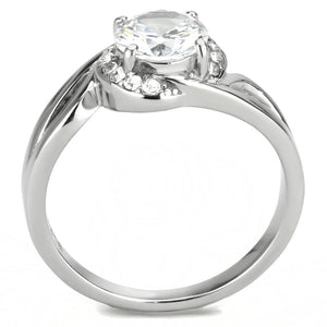 TK3701 - High polished (no plating) Stainless Steel Ring with AAA Grade CZ  in Clear