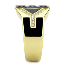 Load image into Gallery viewer, TK3721 - IP Gold(Ion Plating) Stainless Steel Ring with AAA Grade CZ  in Black Diamond