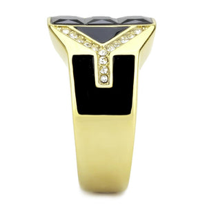 TK3721 - IP Gold(Ion Plating) Stainless Steel Ring with AAA Grade CZ  in Black Diamond