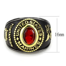 Load image into Gallery viewer, TK3723 - Two-Tone IP Gold (Ion Plating) Stainless Steel Ring with Synthetic Synthetic Glass in Red Series