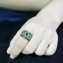 Load image into Gallery viewer, TK3724 - Two-Tone IP Gold (Ion Plating) Stainless Steel Ring with Synthetic Synthetic Glass in Emerald