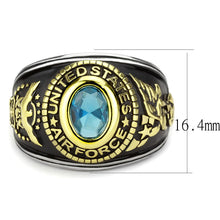 Load image into Gallery viewer, TK3725 - Two-Tone IP Gold (Ion Plating) Stainless Steel Ring with Synthetic Synthetic Glass in Sea Blue