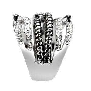 TK3733 High polished Stainless Steel Ring with Top Grade Crystal in Clear