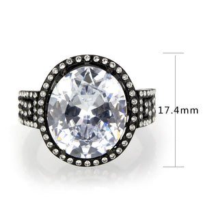 TK3735 IP Black Stainless Steel Ring with AAA Grade CZ in Clear