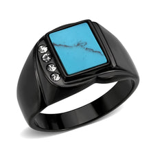 Load image into Gallery viewer, TK3755 IP Black Stainless Steel Ring with Synthetic in Sea Blue