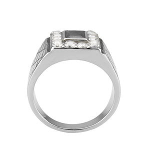 TK3761 - High polished (no plating) Stainless Steel Ring with AAA Grade CZ in Jet