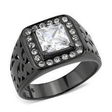 Load image into Gallery viewer, TK3763 - IP Black (Ion Plating) Stainless Steel Ring with AAA Grade CZ in Clear