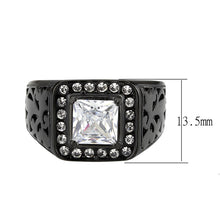 Load image into Gallery viewer, TK3763 - IP Black (Ion Plating) Stainless Steel Ring with AAA Grade CZ in Clear