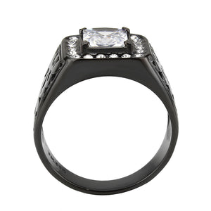 TK3763 - IP Black (Ion Plating) Stainless Steel Ring with AAA Grade CZ in Clear