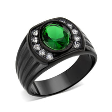 Load image into Gallery viewer, TK3764 - IP Black (Ion Plating) Stainless Steel Ring with Synthetic in Emerald