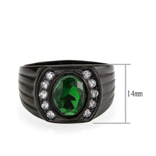 Load image into Gallery viewer, TK3764 - IP Black (Ion Plating) Stainless Steel Ring with Synthetic in Emerald