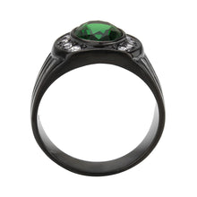 Load image into Gallery viewer, TK3764 - IP Black (Ion Plating) Stainless Steel Ring with Synthetic in Emerald