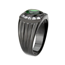 Load image into Gallery viewer, TK3764 - IP Black (Ion Plating) Stainless Steel Ring with Synthetic in Emerald