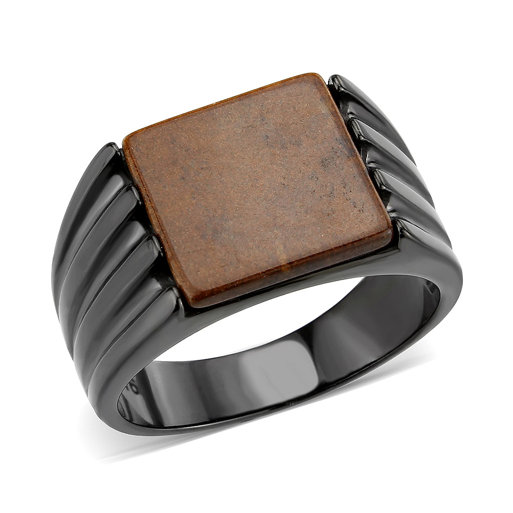 TK3766 - IP Black (Ion Plating) Stainless Steel Ring with Semi-Precious in Topaz