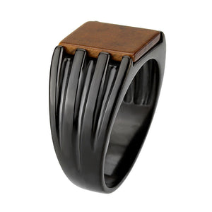 TK3766 - IP Black (Ion Plating) Stainless Steel Ring with Semi-Precious in Topaz