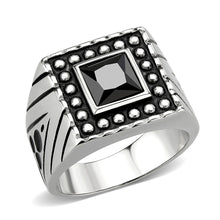 Load image into Gallery viewer, TK3769 - High polished (no plating) Stainless Steel Ring with AAA Grade CZ in Jet