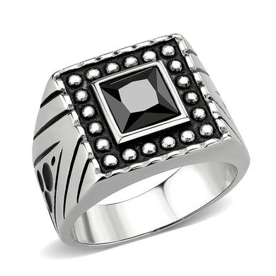 TK3769 - High polished (no plating) Stainless Steel Ring with AAA Grade CZ in Jet