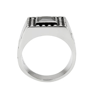 TK3769 - High polished (no plating) Stainless Steel Ring with AAA Grade CZ in Jet