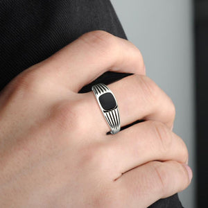 TK3772 - High polished (no plating) Stainless Steel Ring with Epoxy in Jet