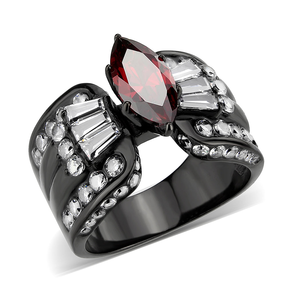 TK3776 - IP Black (Ion Plating) Stainless Steel Ring with AAA Grade CZ in Garnet