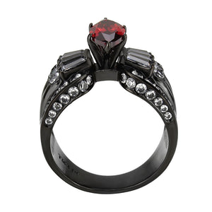 TK3776 - IP Black (Ion Plating) Stainless Steel Ring with AAA Grade CZ in Garnet