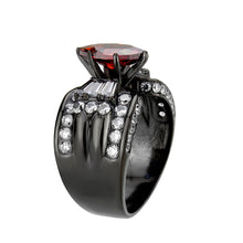 Load image into Gallery viewer, TK3776 - IP Black (Ion Plating) Stainless Steel Ring with AAA Grade CZ in Garnet